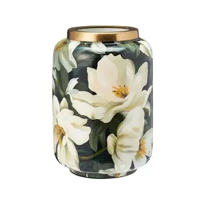 Vase à motif floral - Vert/Blanc - Ø15 x 20,5 cm