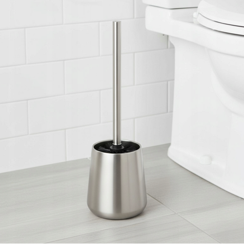 Toiletborstel met houder - RVS - Zilver