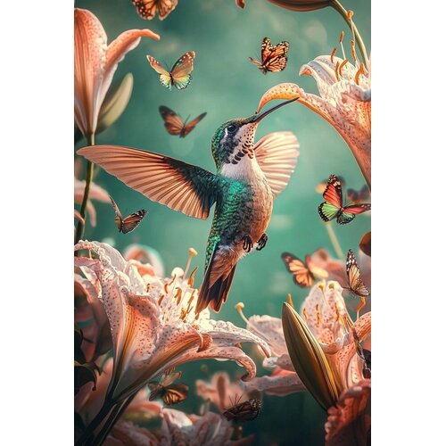 ter Halle Ter Halle Glasmalerei Kolibri mit Blumen - 80 x 120 cm