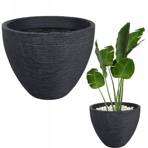 Ribbed Flower Pot - Anthracite - Ø40 cm – Height 31 cm