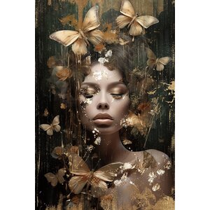 ter Halle Cuadro sobre vidrio de Ter Halle "Mujer con mariposas doradas" - 80 x 120 cm