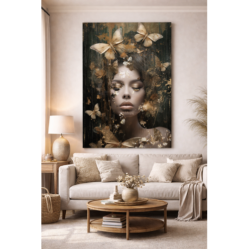 ter Halle Ter Halle Glasmalerei Frau mit goldenen Schmetterlingen - 80 x 120 cm