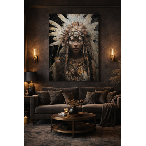ter Halle Ter Halle Glass painting Indian with headdress - 80 x 120 cm