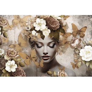 ter Halle Cuadro sobre vidrio de Ter Halle "Mujer con mariposas doradas" - 120 x 80 cm