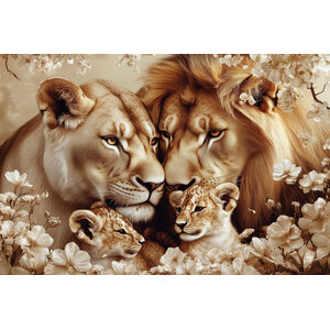 ter Halle Cuadro sobre vidrio Ter Halle firmado "Familia de leones" - 80 x 120 cm