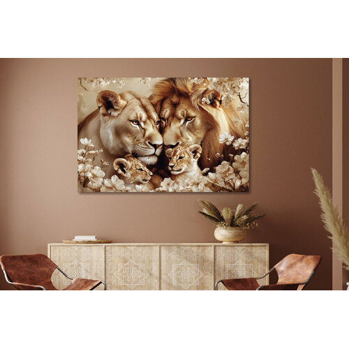 ter Halle Ter Halle Glass Painting Signed Lion Family - 80 x 120 cm