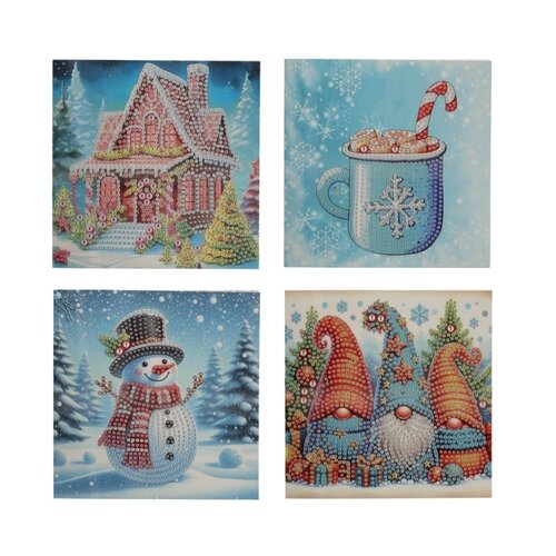 Cartes d'hiver à peindre avec des diamants - Lot de 4