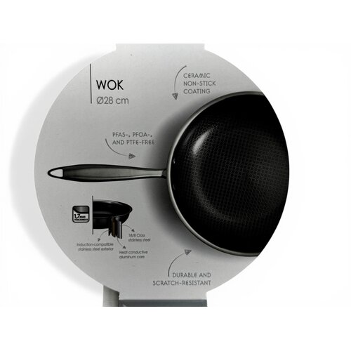Poêle wok antiadhésive en acier inoxydable Ø28 cm
