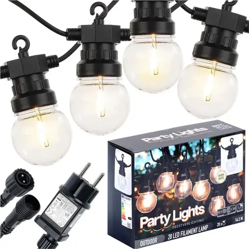 Partylichterkette mit 20 warmweißen LEDs – 14,5 m