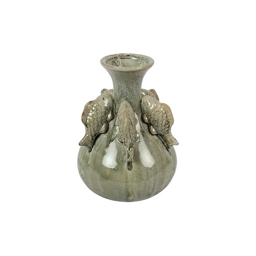 Decostar Vase Poisson Pierre Ø17 x 24,5 cm - Vert