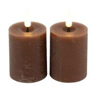 Juego de 2 velas LED cilíndricas rústicas Countryfield, color marrón, diámetro 5 cm - altura 9 cm