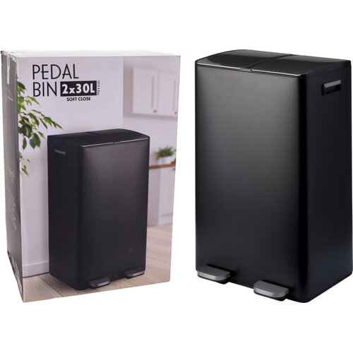 Excellent Houseware Poubelle à pédale Excellent Houseware - 2 x 30 litres - Noire