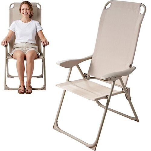 Redcliffs Redcliffs Klappstuhl mit Armlehnen, beige – 110 kg Redcliffs Redcliffs Klappstuhl mit Armlehnen, beige – 110 kg