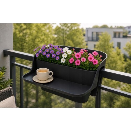 Balkonhek Plantenbak met Tafel - Antraciet