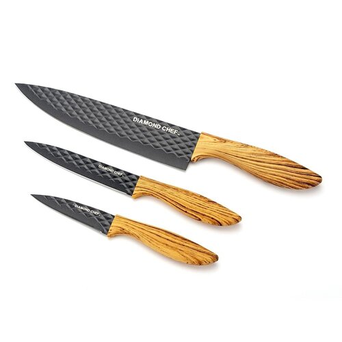 Knife set with diamond-texture coating, 3-piece - Stainless Steel - Black Knife set with diamond-texture coating, 3-piece - Stainless Steel - Black