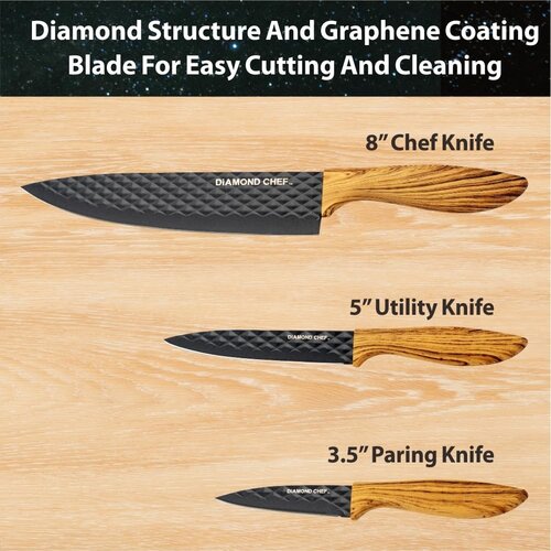 Knife set with diamond-texture coating, 3-piece - Stainless Steel - Black Knife set with diamond-texture coating, 3-piece - Stainless Steel - Black
