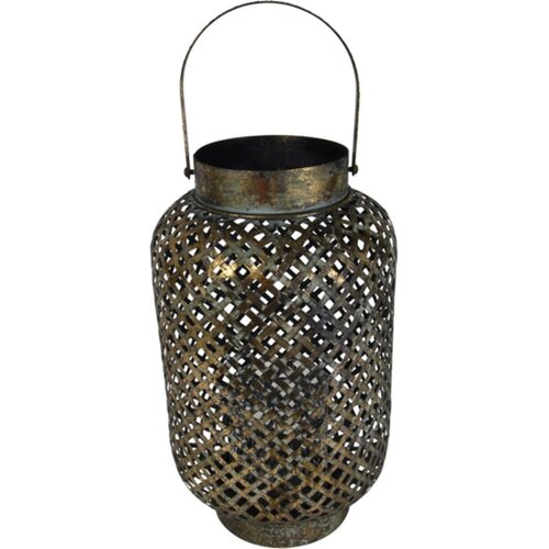 Gold metal lantern with step motif 14x9x38cm - Metal / Iron - Gold
