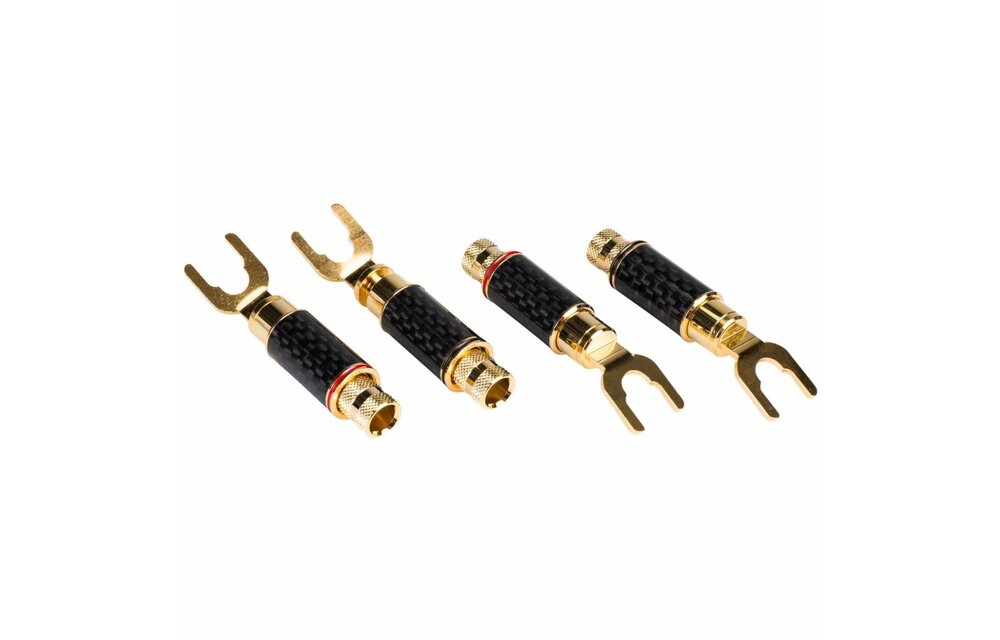 1/4" to 3/8" Spade Terminal with Dual Set Screws and Carbon Fiber and Brass Shell 2 Pair
