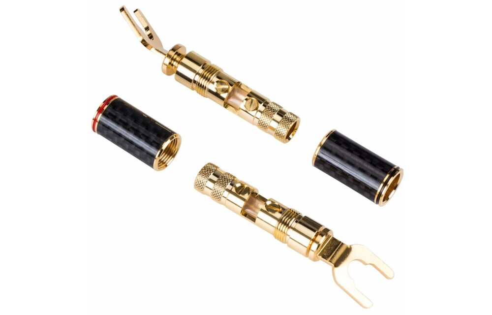 1/4" to 3/8" Spade Terminal with Dual Set Screws and Carbon Fiber and Brass Shell 2 Pair