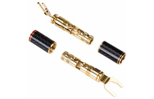 1/4" to 3/8" Spade Terminal with Dual Set Screws and Carbon Fiber and Brass Shell 2 Pair