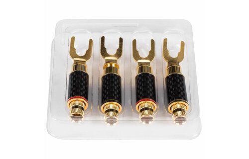 1/4" to 3/8" Spade Terminal with Dual Set Screws and Carbon Fiber and Brass Shell 2 Pair