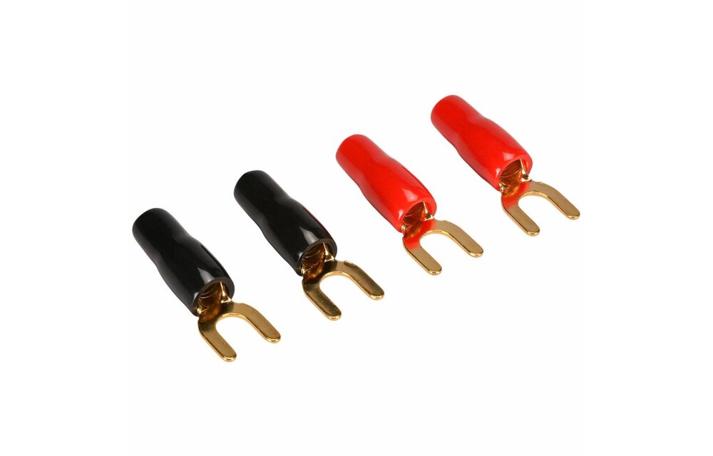 Gold Spade Lug Crimp Terminal 8 AWG 1/4" 2 Pair