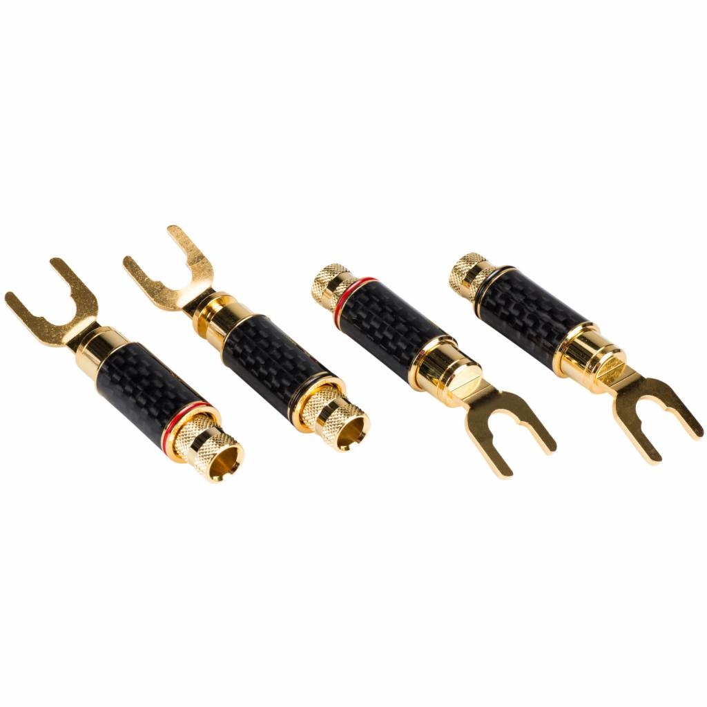 1/4" to 3/8" Spade Terminal with Dual Set Screws and Carbon Fiber and Brass Shell 2 Pair