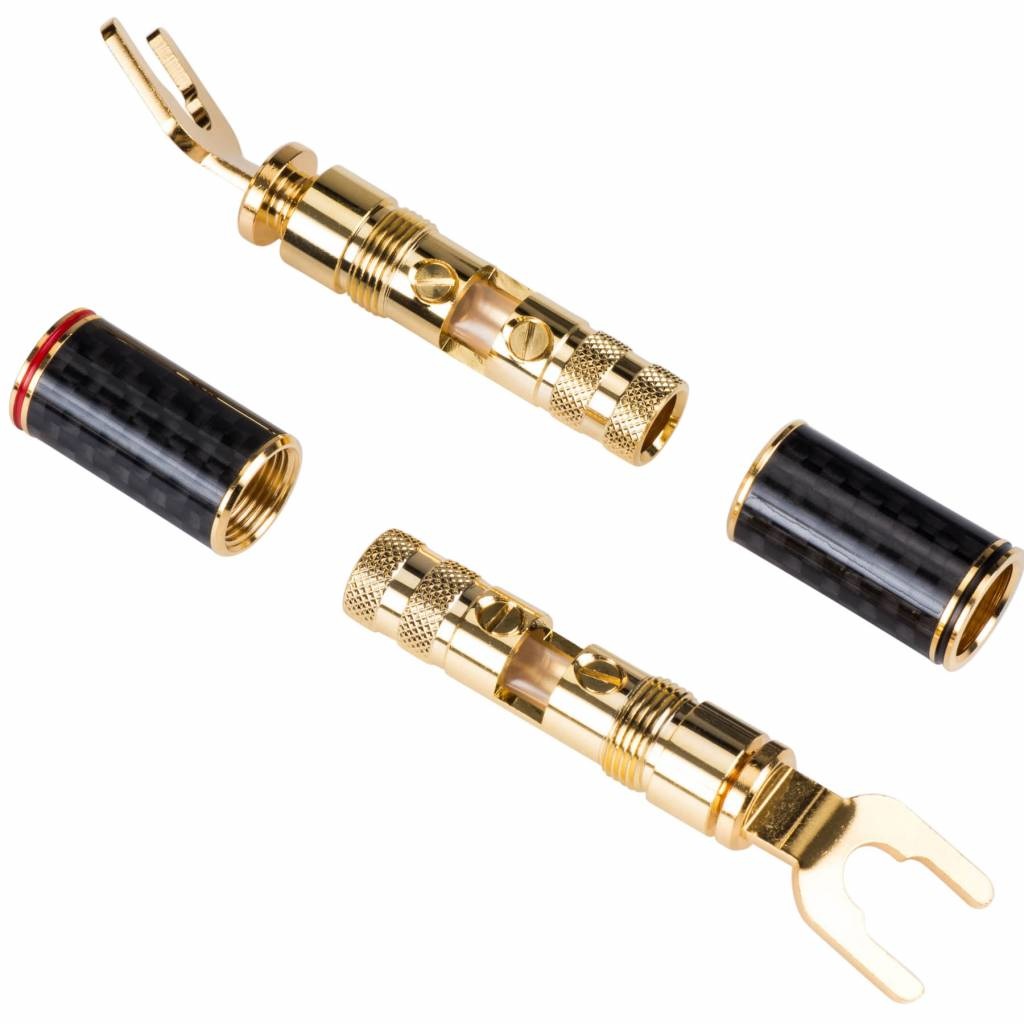 1/4" to 3/8" Spade Terminal with Dual Set Screws and Carbon Fiber and Brass Shell 2 Pair