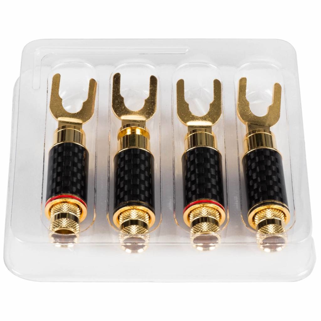 1/4" to 3/8" Spade Terminal with Dual Set Screws and Carbon Fiber and Brass Shell 2 Pair