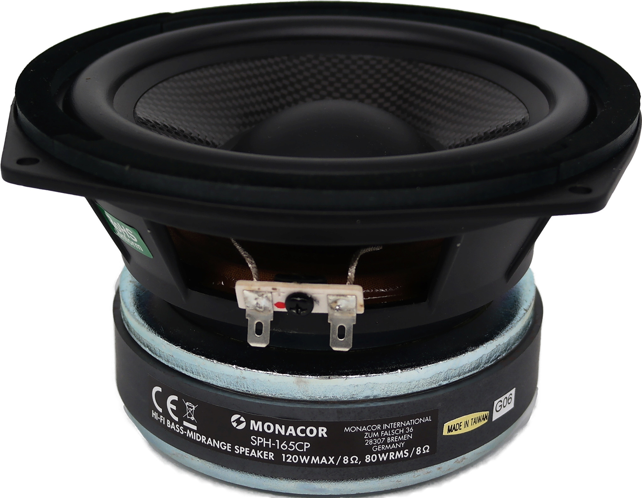 SPH-165CP 6-1/2" Carbon Fiber Midwoofer 8 Ohm