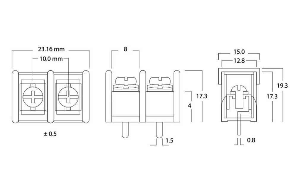 TB02 Nickel-plated Screw Terminals For PCB mounting with Plastic Cover