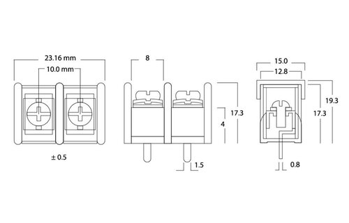 TB02 Nickel-plated Screw Terminals For PCB mounting with Plastic Cover