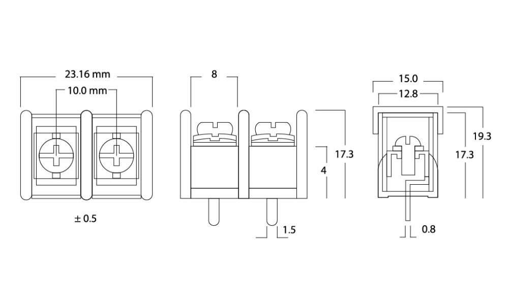 TB02 Nickel-plated Screw Terminals For PCB mounting with Plastic Cover