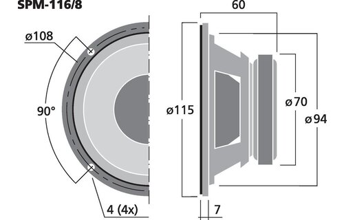 SPM-116/8 Hi-Fi 4'' Tiefmitteltöner 40 W 8 Ω