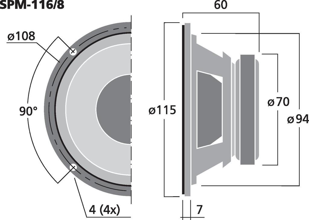 SPM-116/8 Hi-Fi 4'' Tiefmitteltöner 40 W 8 Ω