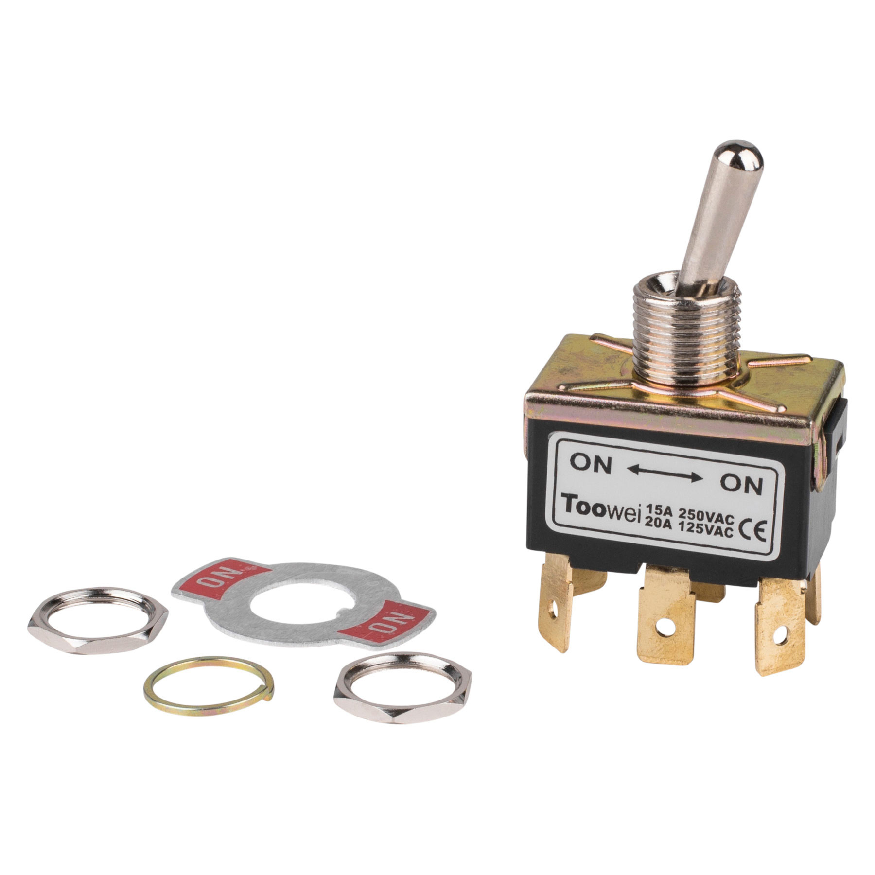 DPDT On/On Toggle Switch 6 Spade 15A 250VAC 2 Position