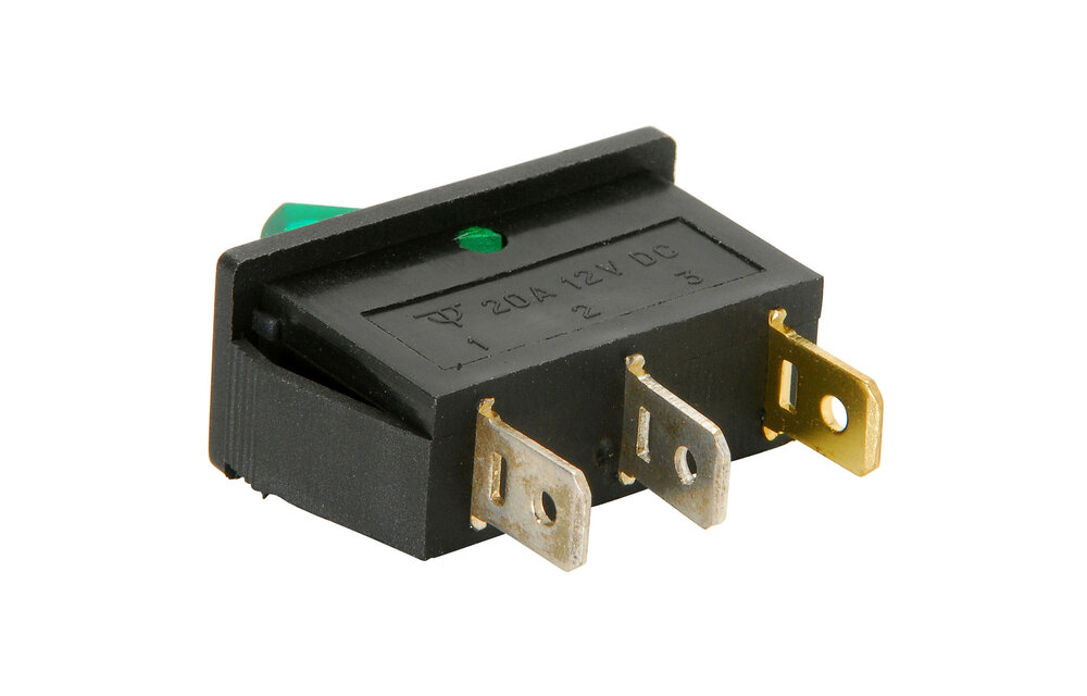 SPST Large Rocker Switch w/Green Illumination 12VDC