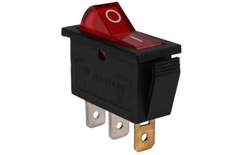 SPST Large Rocker Switch w/Red Illumination 12 VDC