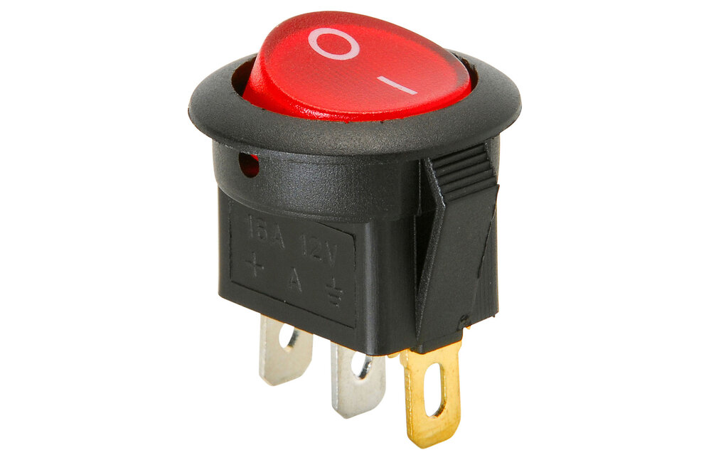 SPST Round Rocker Switch w/Red Illumination 12VDC