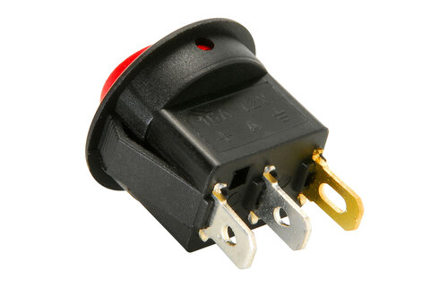 SPST Round Rocker Switch w/Red Illumination 12VDC