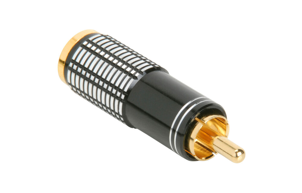 Gold RCA Super Plug Connector Black 8 mm Cable Entry