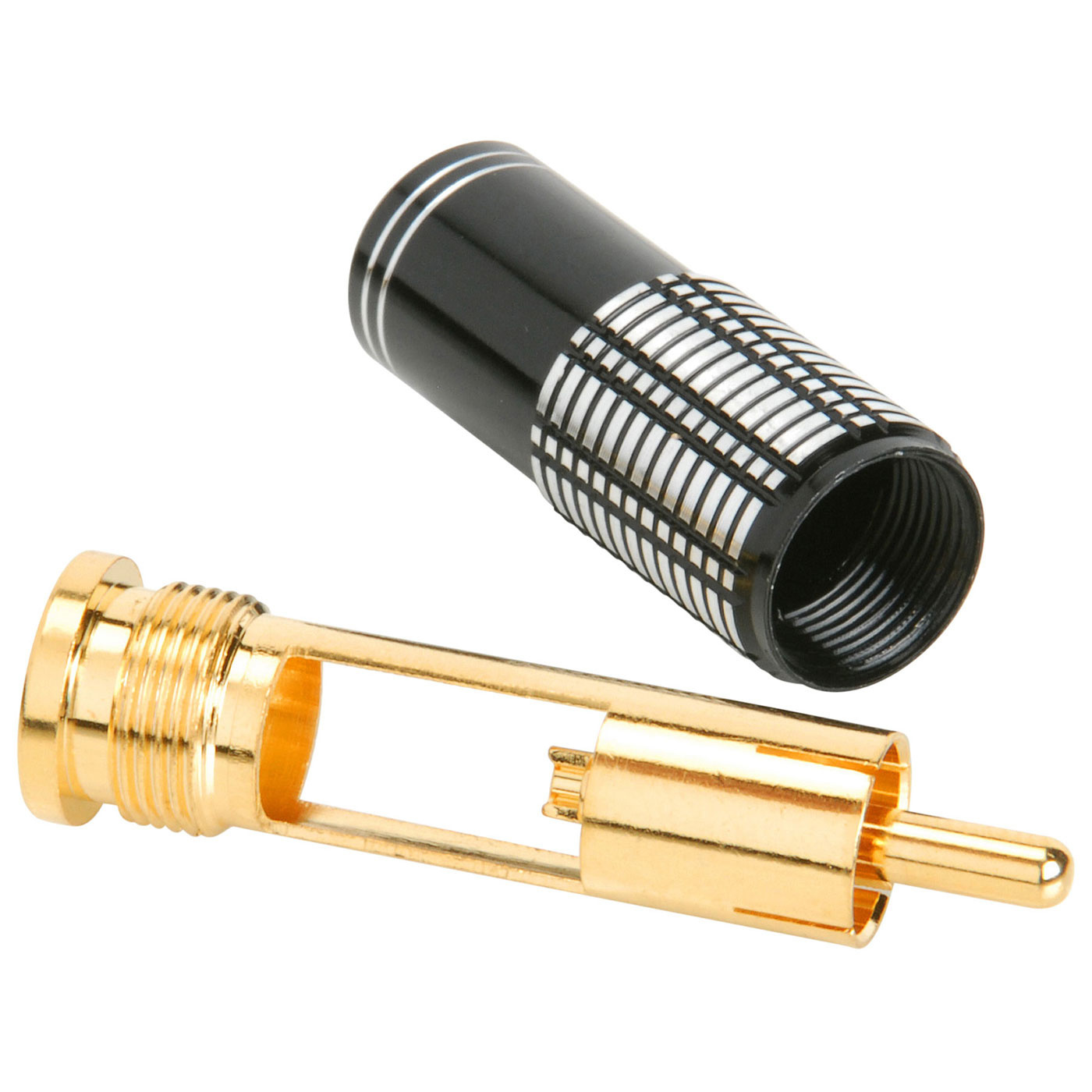 Gold RCA Super Plug Connector Black 8 mm Cable Entry