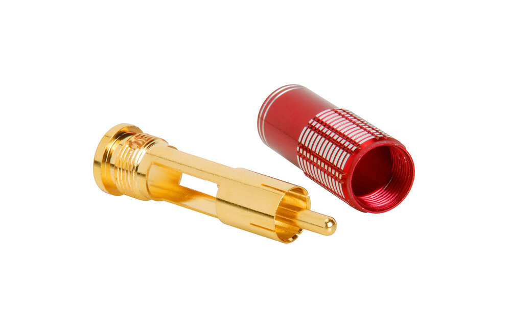 Gold RCA Super Plug Connector Red 8mm Cable Entry