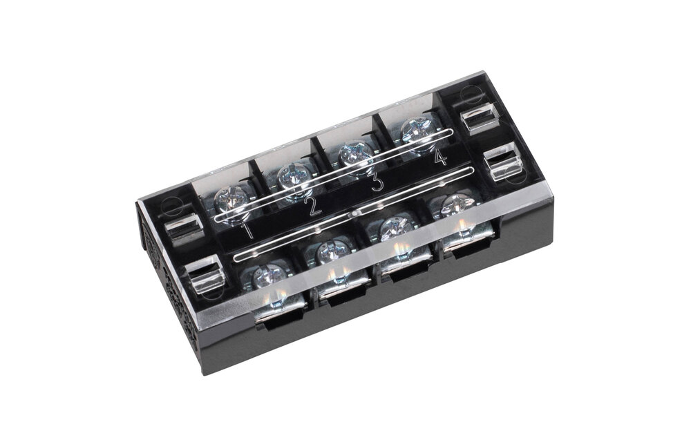 4 Pole 25A Barrier Terminal Strip with Snap-on Clear Plastic Cover