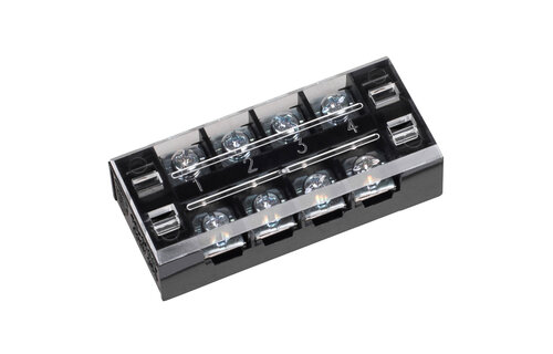4 Pole 25A Barrier Terminal Strip with Snap-on Clear Plastic Cover