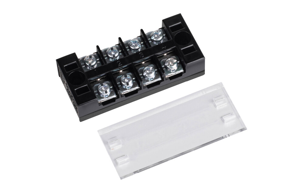 4 Pole 25A Barrier Terminal Strip with Snap-on Clear Plastic Cover