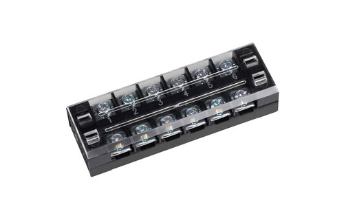 6 Pole 25A Barrier Terminal Strip with Snap-on Clear Plastic Cover