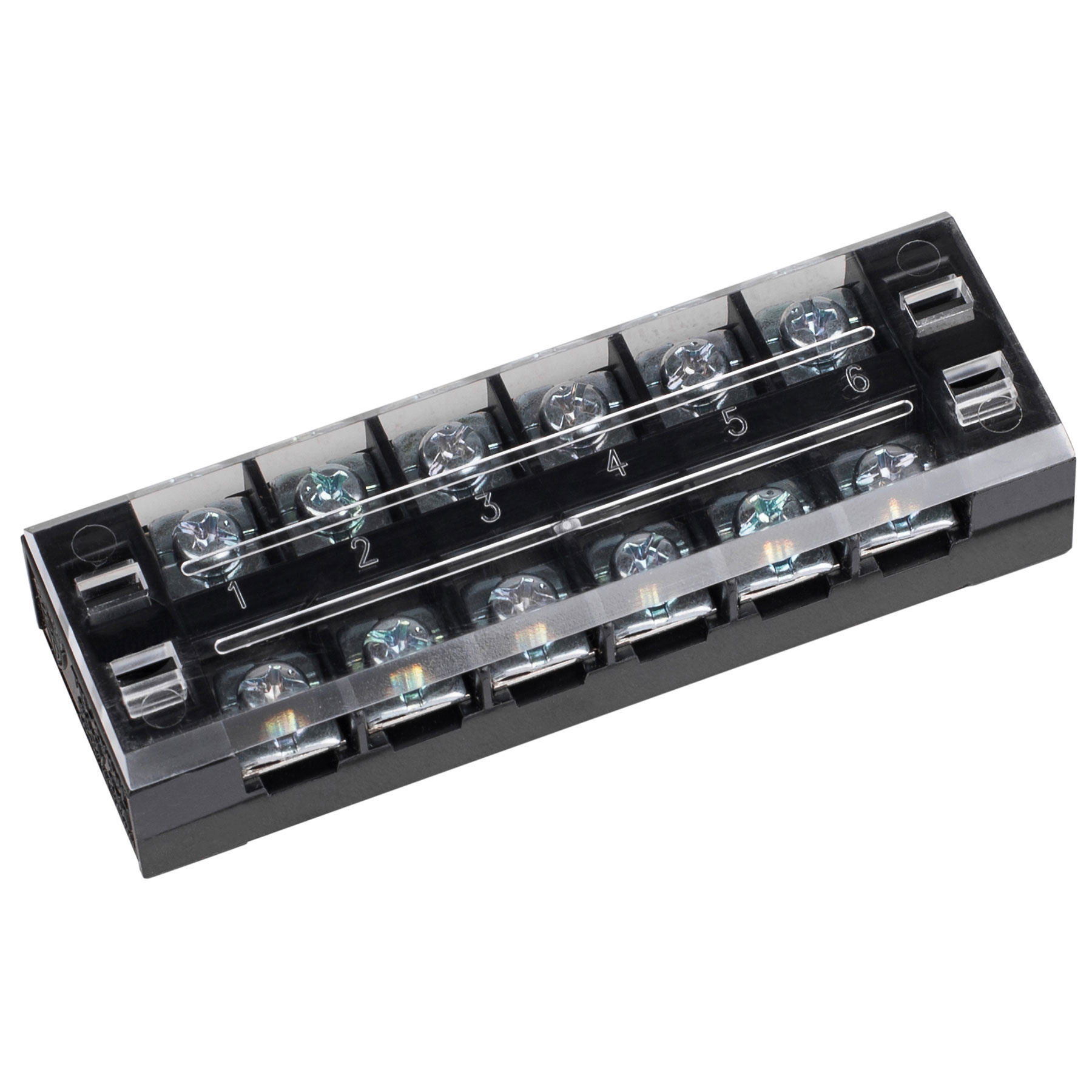 6 Pole 25A Barrier Terminal Strip with Snap-on Clear Plastic Cover
