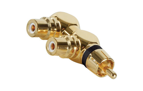 Gold RCA Y (1) Male To (2) Right Angle Female Black