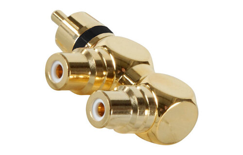 Gold RCA Y (1) Male To (2) Right Angle Female Black